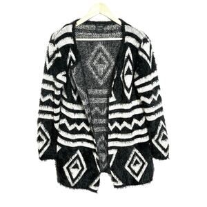 Cliche Southwest Cozy Cardigan Sweater Women’s M wool Boho Eyelash Black Long